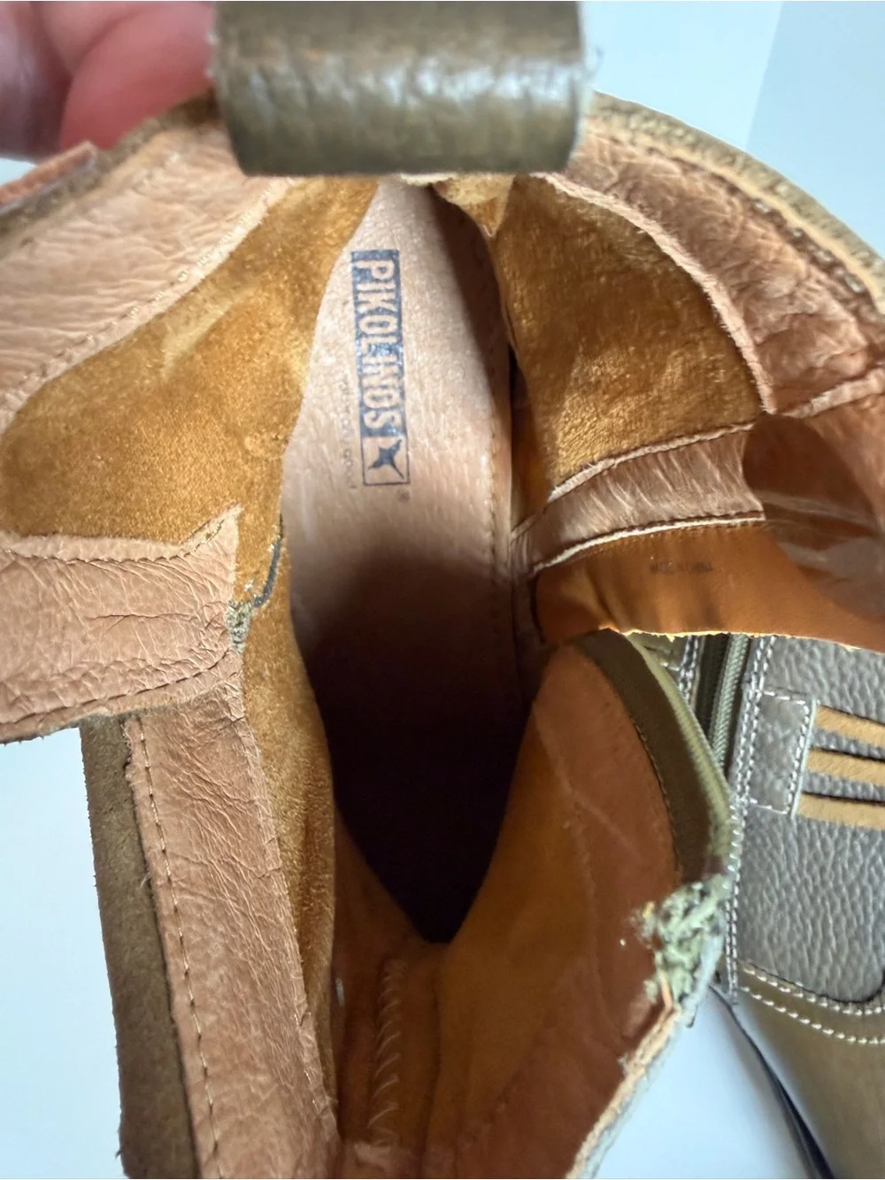 PIKOLINOS Zaragoza Leather Ankle Boots with Tassel Wrap in Moss Brown; Size 39